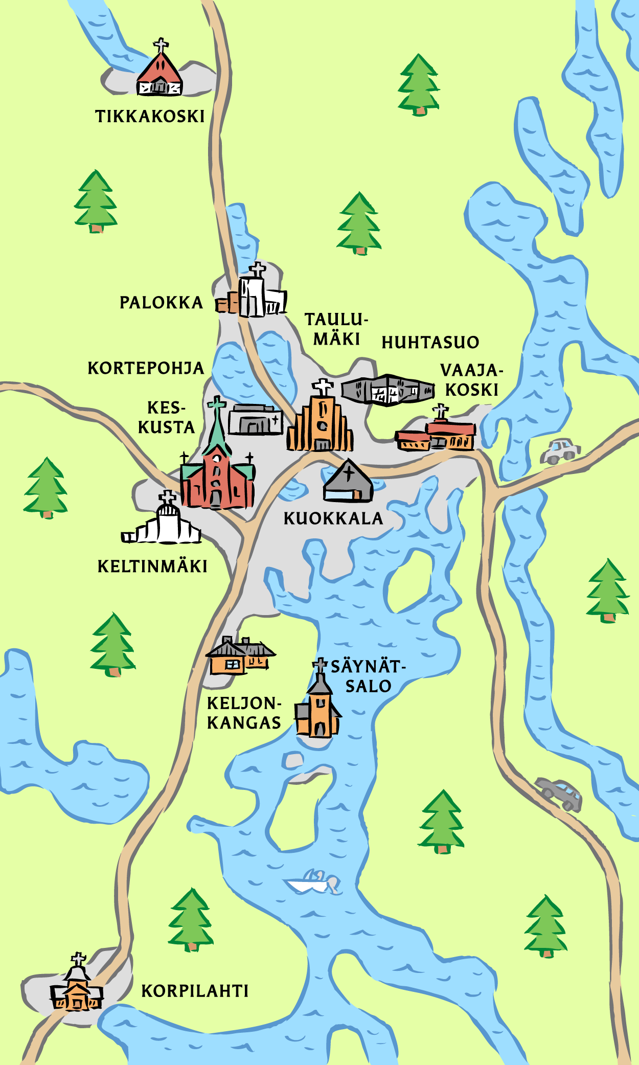kartta jyväskylän seurakunnan lähikirkoista