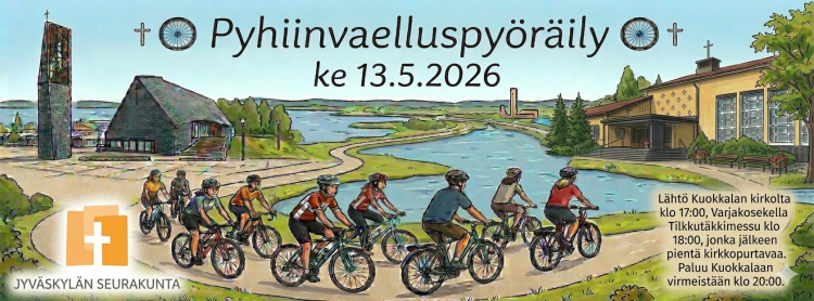 Pyöräilijöitä menossa kirkkoon