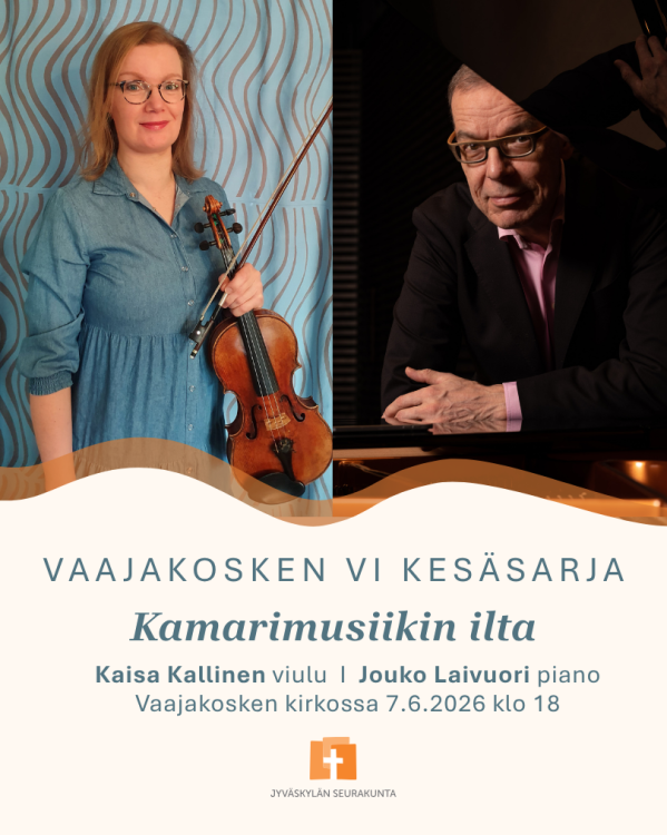 Kuvassa Kaisa Kallinen viulu kädessä ja Jouko Laivuori nojaamassa flyygeliin.