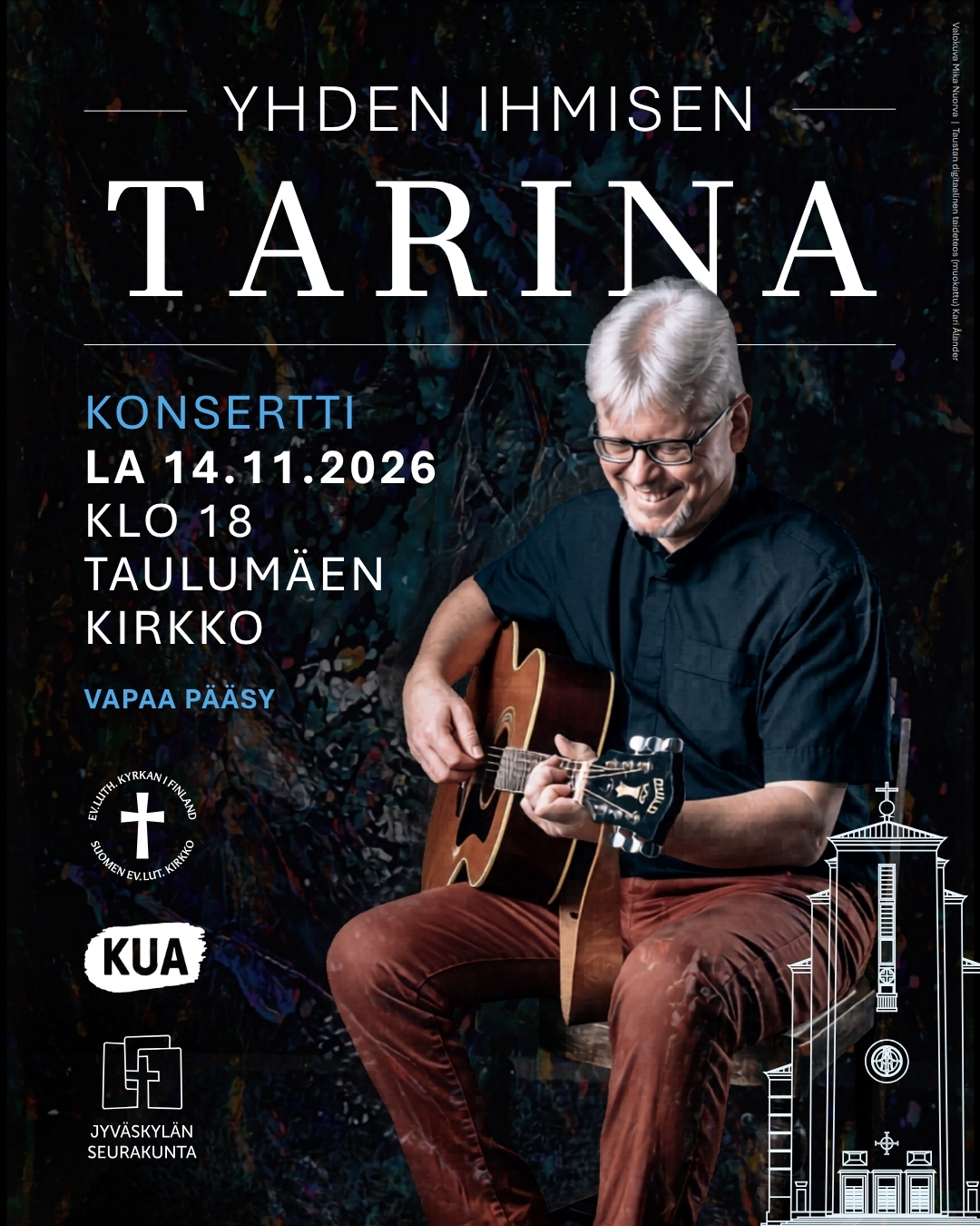 Jukka Helin soittaa kitara, tumma tausta